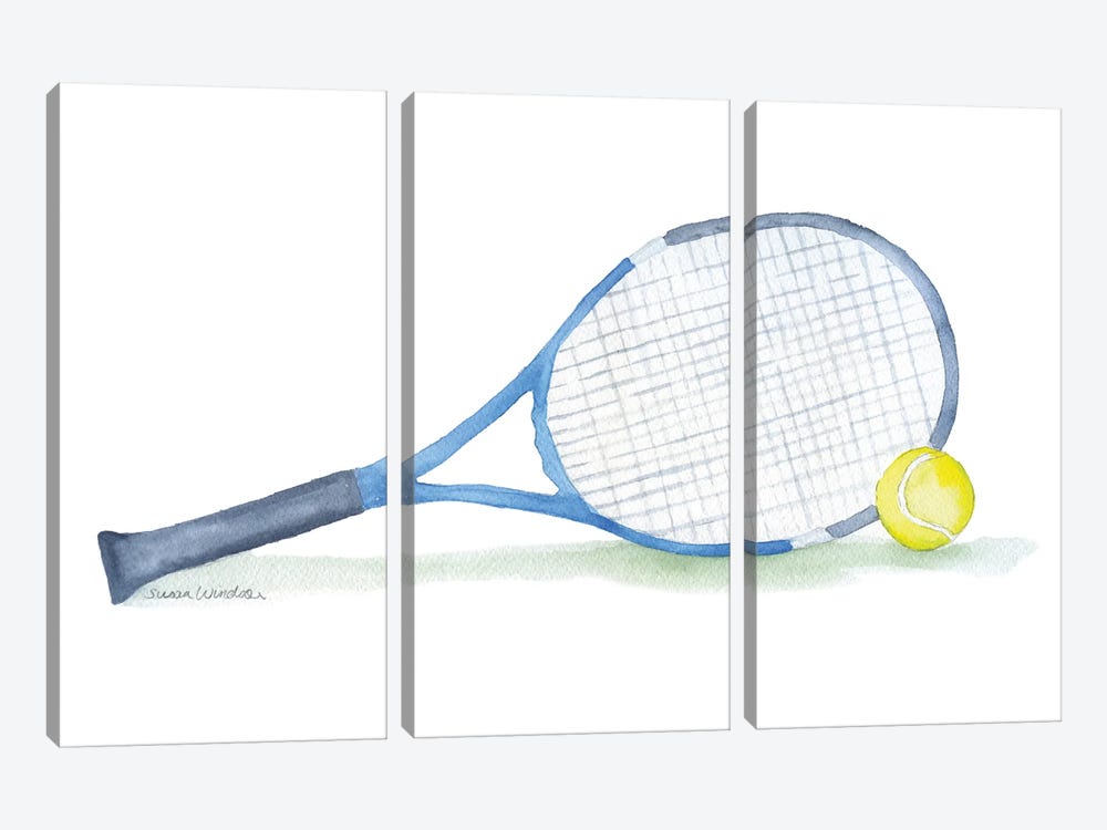 Blue Tennis Racket And Ball by Susan Windsor 3-piece Canvas Artwork