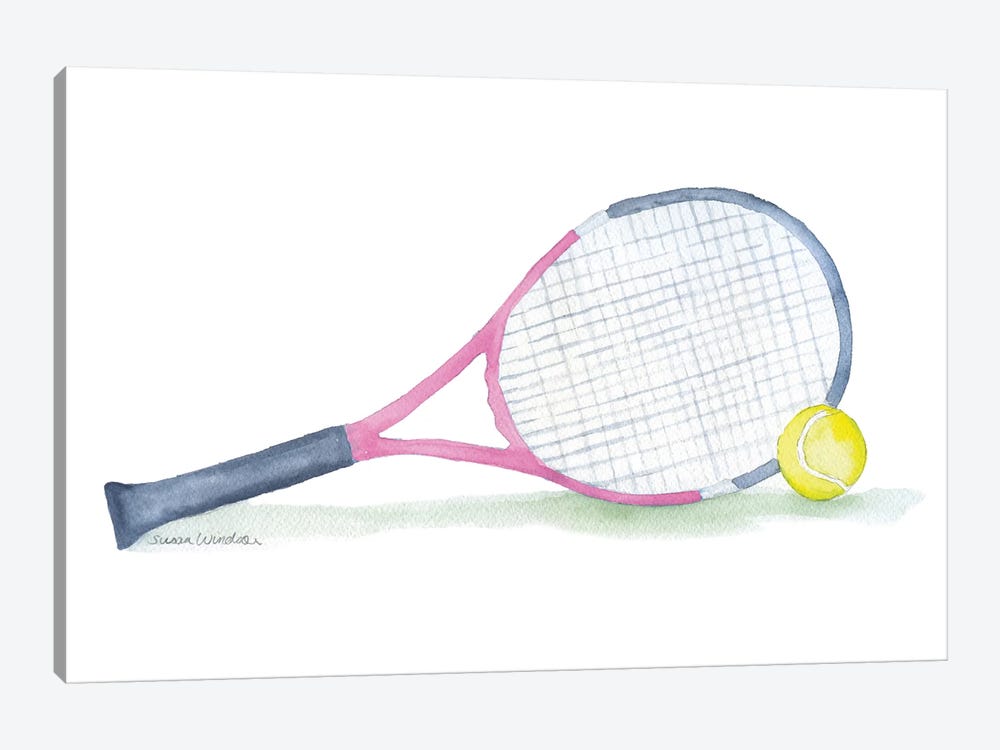 Pink Tennis Racket And Ball by Susan Windsor 1-piece Art Print