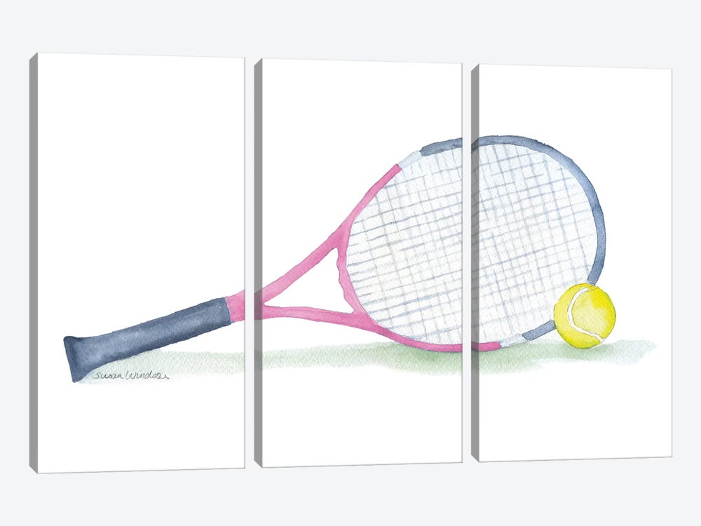 Pink Tennis Racket And Ball by Susan Windsor 3-piece Art Print