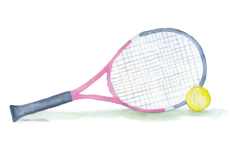 Pink Tennis Racket And Ball