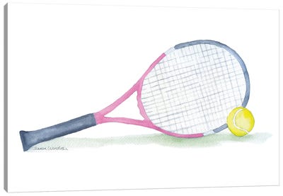 Pink Tennis Racket And Ball Canvas Art Print - Susan Windsor