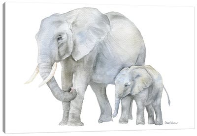 Mother And Baby Elephants Canvas Art Print - Susan Windsor
