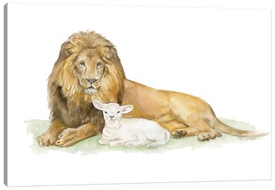 Lion And The Lamb Canvas Art Print - Baby Animal Art