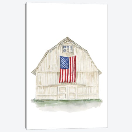 American Flag On The Barn Canvas Print #SWO21} by Susan Windsor Canvas Artwork