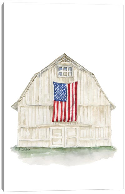 American Flag On The Barn Canvas Art Print - American Décor