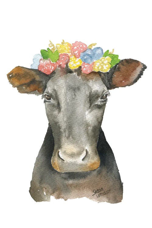 Angus Cow With Floral Crown