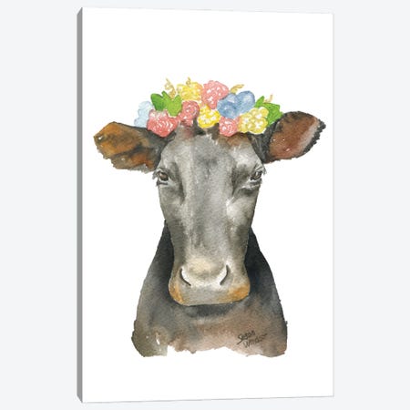 Angus Cow With Floral Crown Canvas Print #SWO24} by Susan Windsor Canvas Print