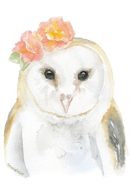 Barn Owl With Flowers