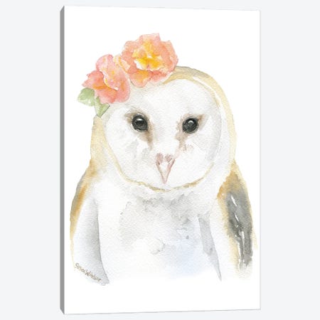 Barn Owl With Flowers Canvas Print #SWO25} by Susan Windsor Canvas Art Print