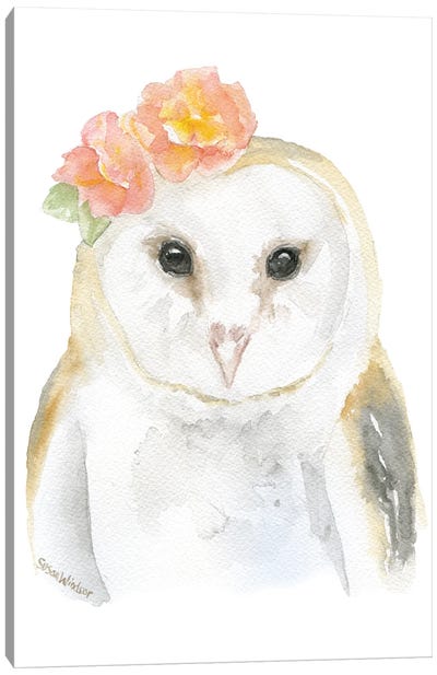 Barn Owl With Flowers Canvas Art Print - Susan Windsor