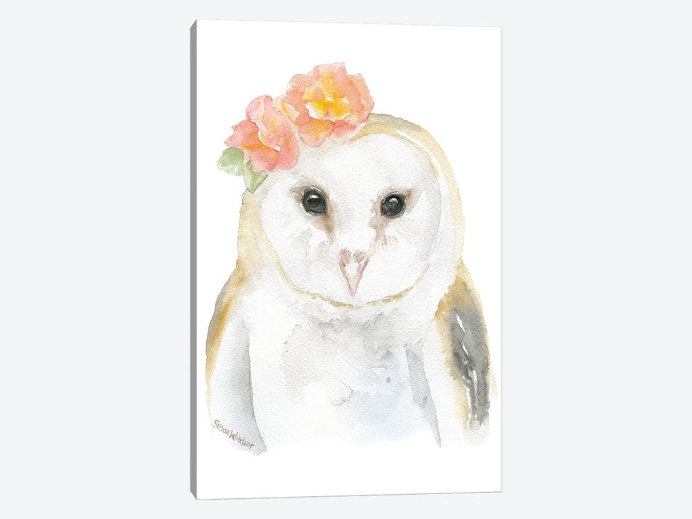 Barn Owl With Flowers by Susan Windsor 1-piece Art Print