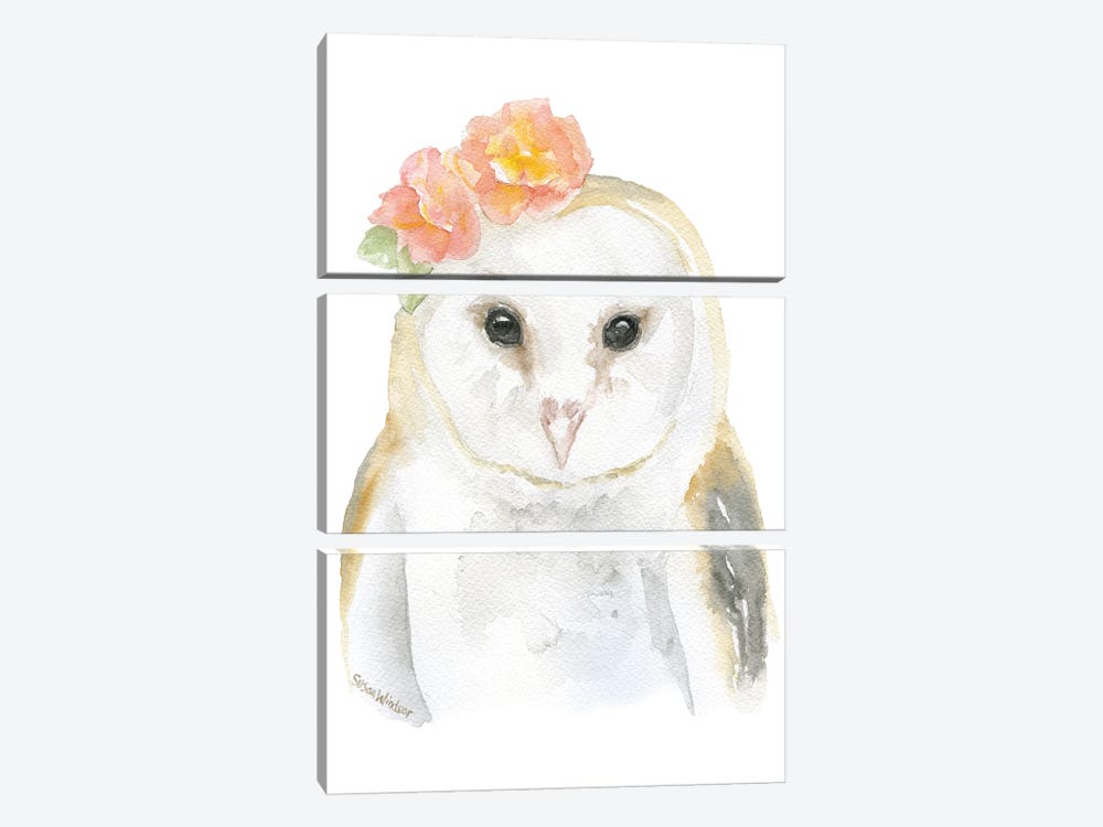 Barn Owl With Flowers by Susan Windsor 3-piece Art Print