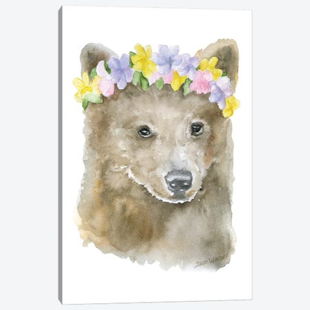 Brown Bear With Flowers Canvas Print #SWO26} by Susan Windsor Canvas Print