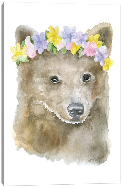 Brown Bear With Flowers Canvas Art Print - Susan Windsor