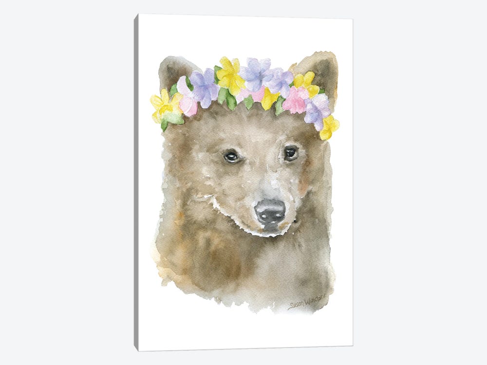 Brown Bear With Flowers by Susan Windsor 1-piece Canvas Artwork