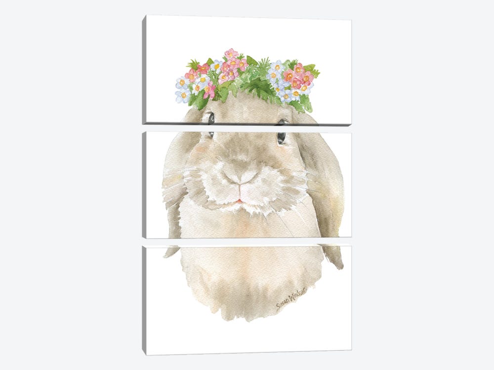 Lop Rabbit With Floral Crown by Susan Windsor 3-piece Canvas Print