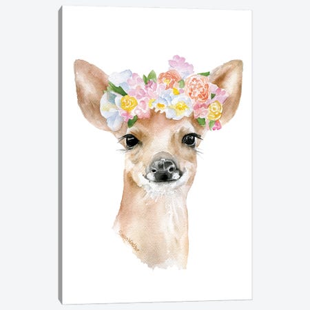 Deer With Floral Crown Canvas Print #SWO32} by Susan Windsor Art Print
