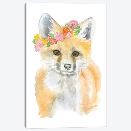 Fox With Flowers Canvas Print #SWO34} by Susan Windsor Canvas Wall Art