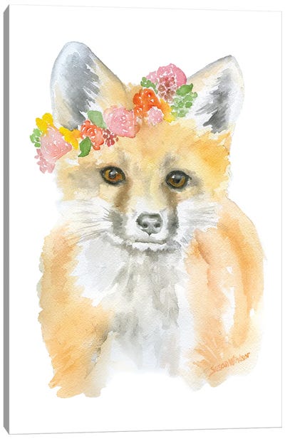 Fox With Flowers Canvas Art Print - Susan Windsor