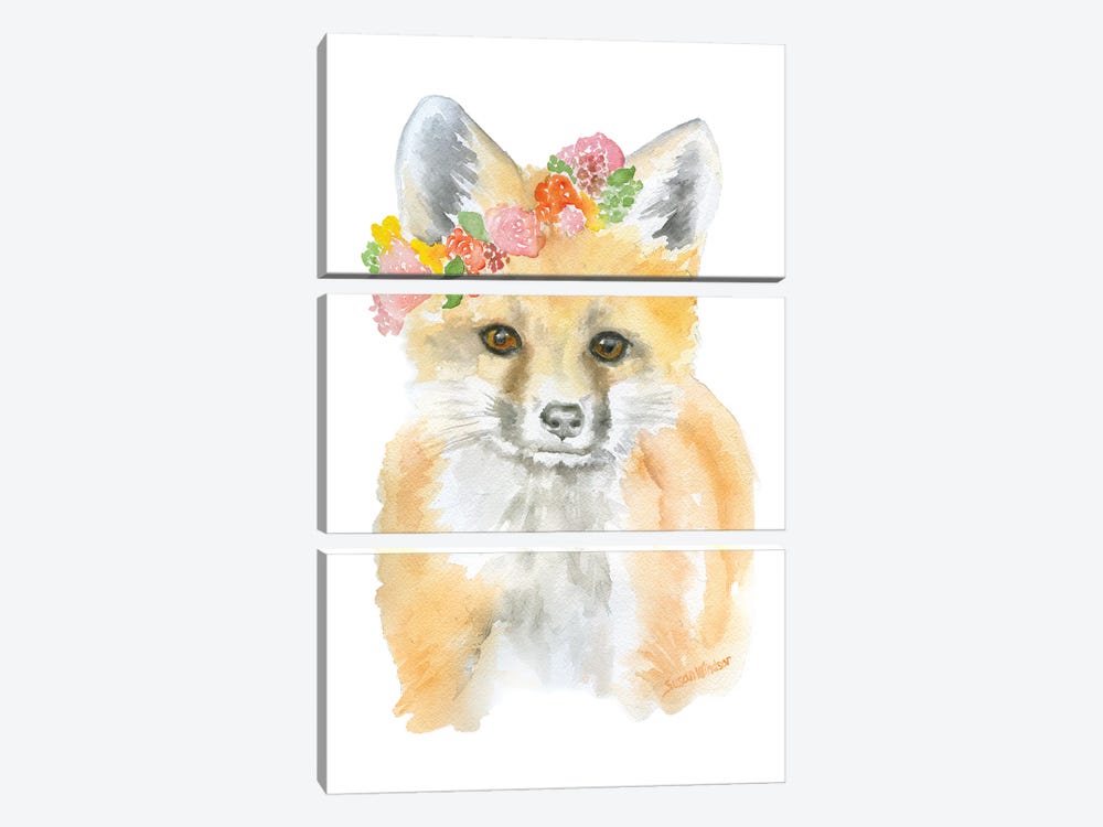 Fox With Flowers by Susan Windsor 3-piece Canvas Art Print