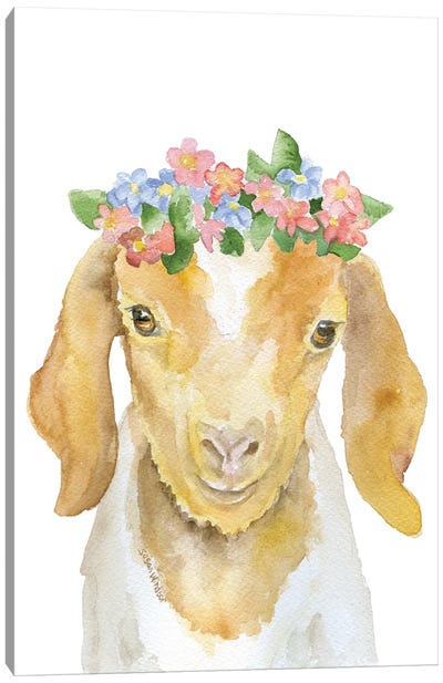Nubian Goad With Floral Crown Canvas Art Print - Goat Art