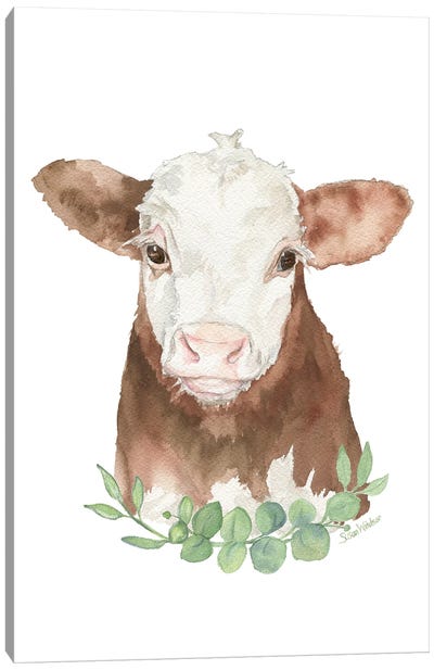 Hereford Calf With Greenery Canvas Art Print - Susan Windsor