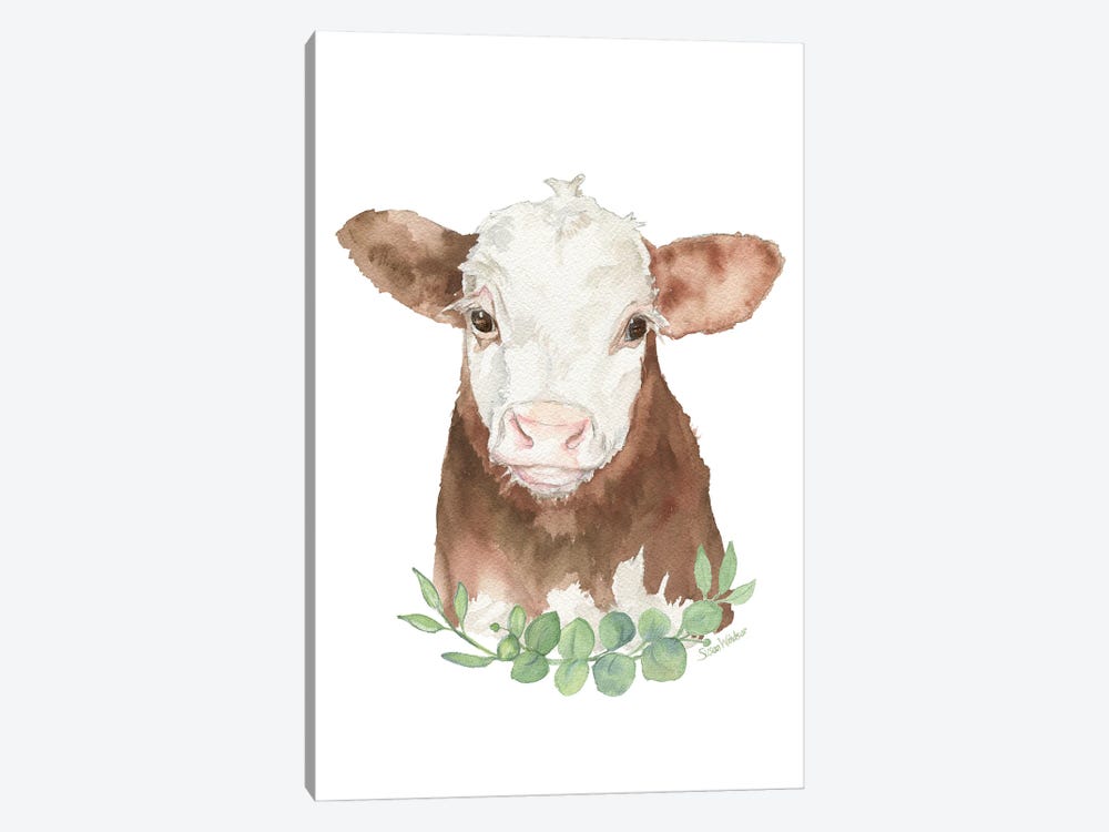 Hereford Calf With Greenery by Susan Windsor 1-piece Canvas Art Print