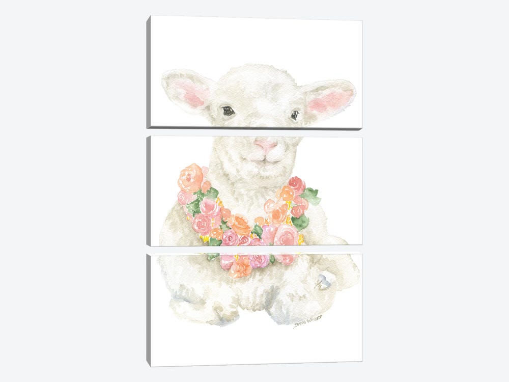 Lamb With A Floral Wreath by Susan Windsor 3-piece Art Print