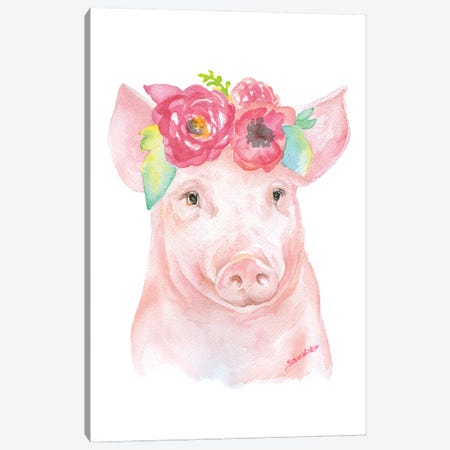 Pig With Flowers II Canvas Print #SWO40} by Susan Windsor Canvas Art