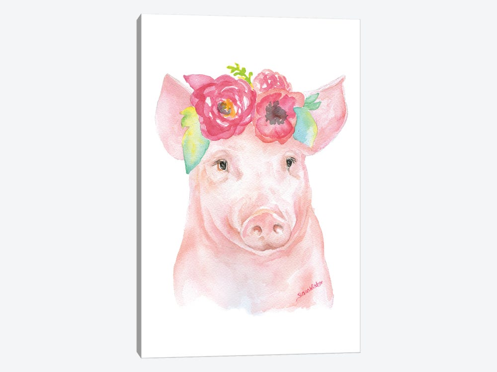 Pig With Flowers II by Susan Windsor 1-piece Canvas Wall Art