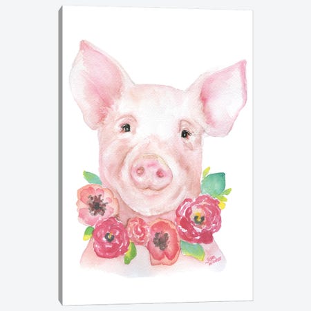 Pig With Flowers III Canvas Print #SWO41} by Susan Windsor Canvas Art