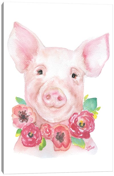 Pig With Flowers III Canvas Art Print - Susan Windsor