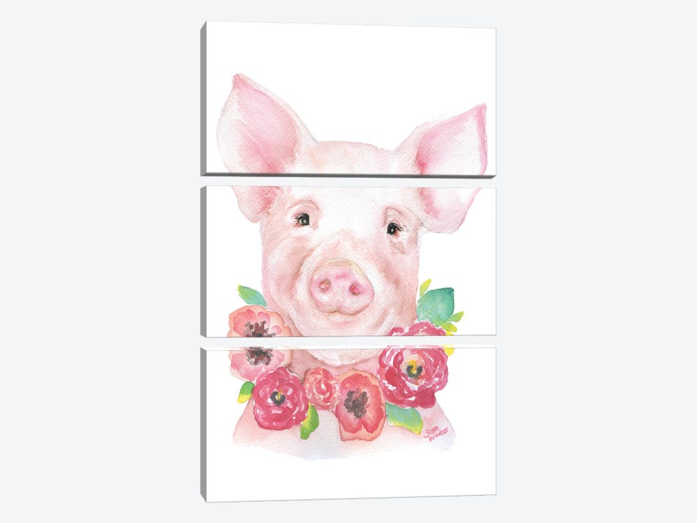 Pig With Flowers III by Susan Windsor 3-piece Canvas Art Print