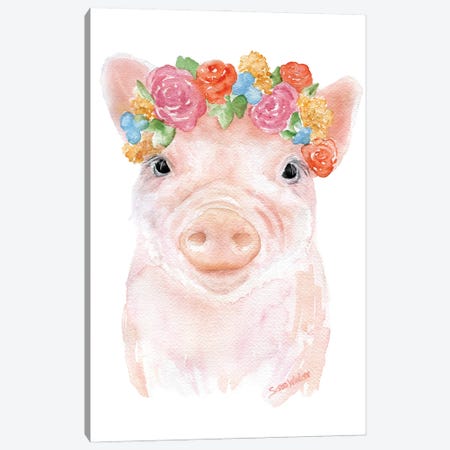 Pig With Flowers Canvas Print #SWO42} by Susan Windsor Canvas Artwork