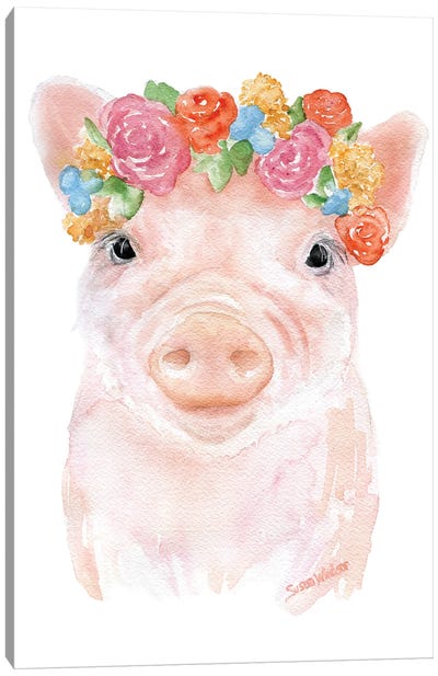 Pig With Flowers Canvas Art Print - Susan Windsor