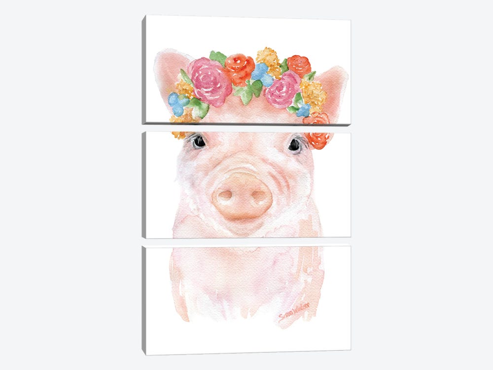 Pig With Flowers by Susan Windsor 3-piece Canvas Artwork