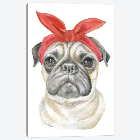 Pug With A Red Bandana Canvas Print #SWO43} by Susan Windsor Canvas Wall Art