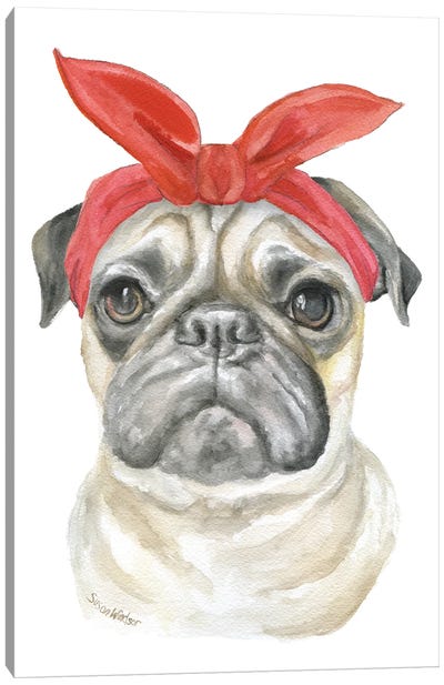 Pug With A Red Bandana Canvas Art Print - Susan Windsor