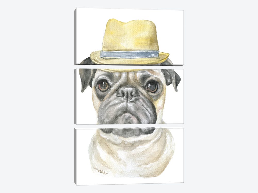 Pug With A Fedora by Susan Windsor 3-piece Canvas Artwork
