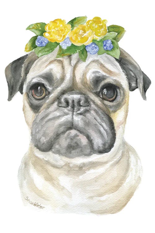 Pug With Flowers