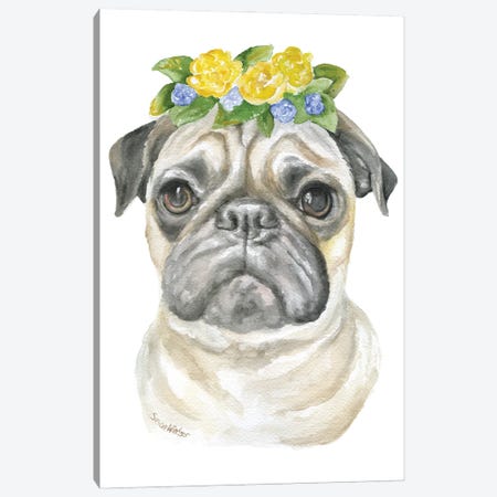Pug With Flowers Canvas Print #SWO45} by Susan Windsor Canvas Art Print