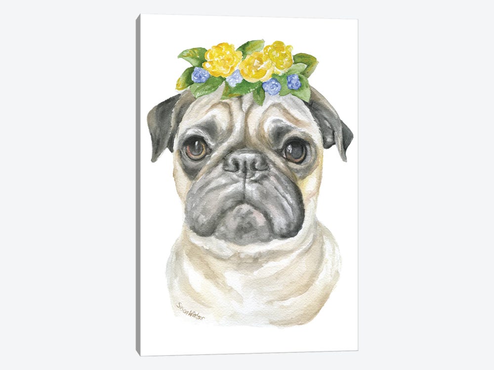 Pug With Flowers by Susan Windsor 1-piece Canvas Art Print