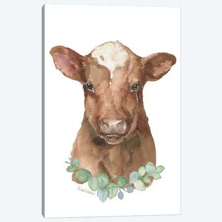 Shorthorn Calf With Greenery Canvas Print #SWO48} by Susan Windsor Canvas Artwork