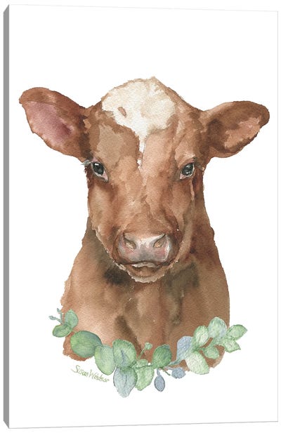 Shorthorn Calf With Greenery Canvas Art Print - Susan Windsor