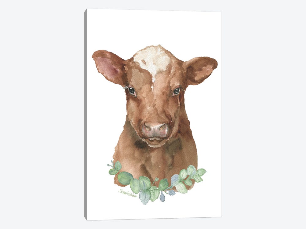 Shorthorn Calf With Greenery by Susan Windsor 1-piece Canvas Artwork