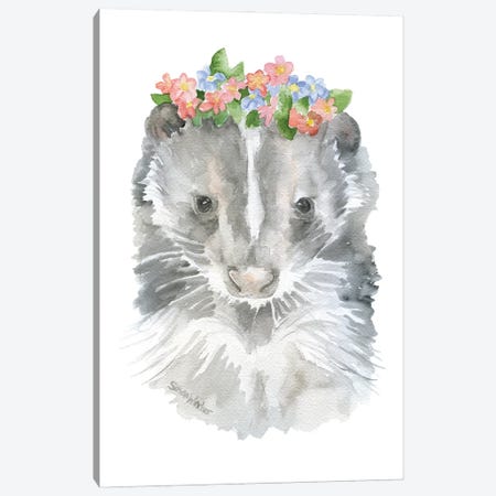 Baby Skunk With Flowers Canvas Print #SWO49} by Susan Windsor Canvas Wall Art
