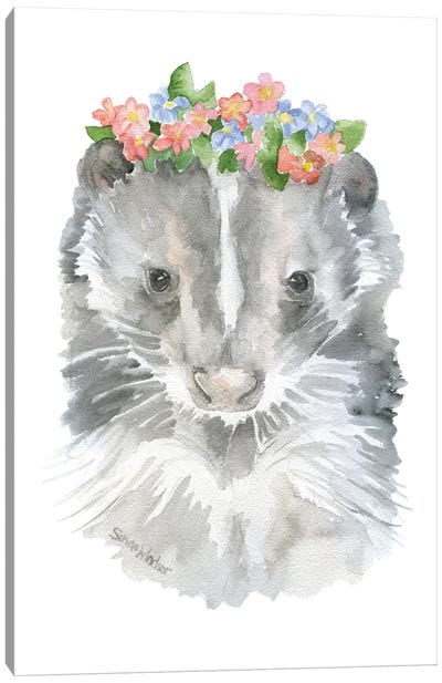 Baby Skunk With Flowers Canvas Art Print - Susan Windsor
