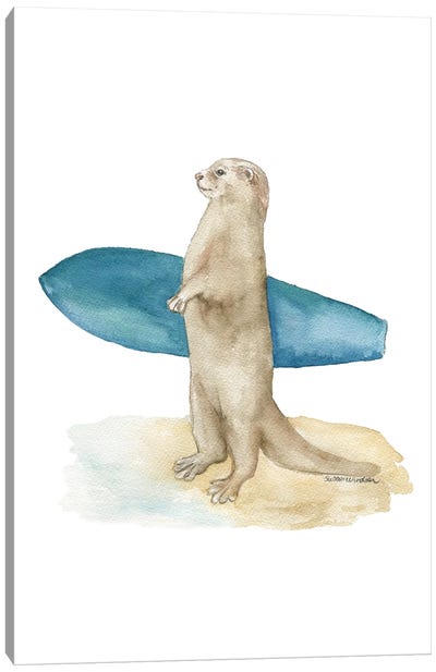 Surfing Otter Canvas Art Print - Susan Windsor