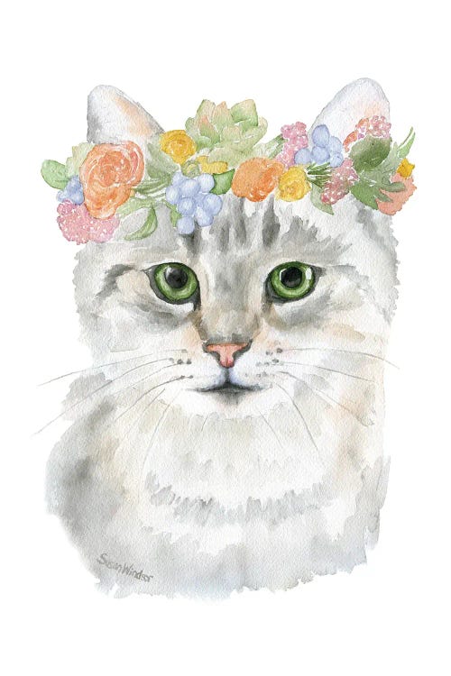 Tabby Cat With Floral Crown