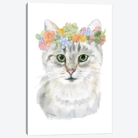 Tabby Cat With Floral Crown Canvas Print #SWO51} by Susan Windsor Canvas Art Print